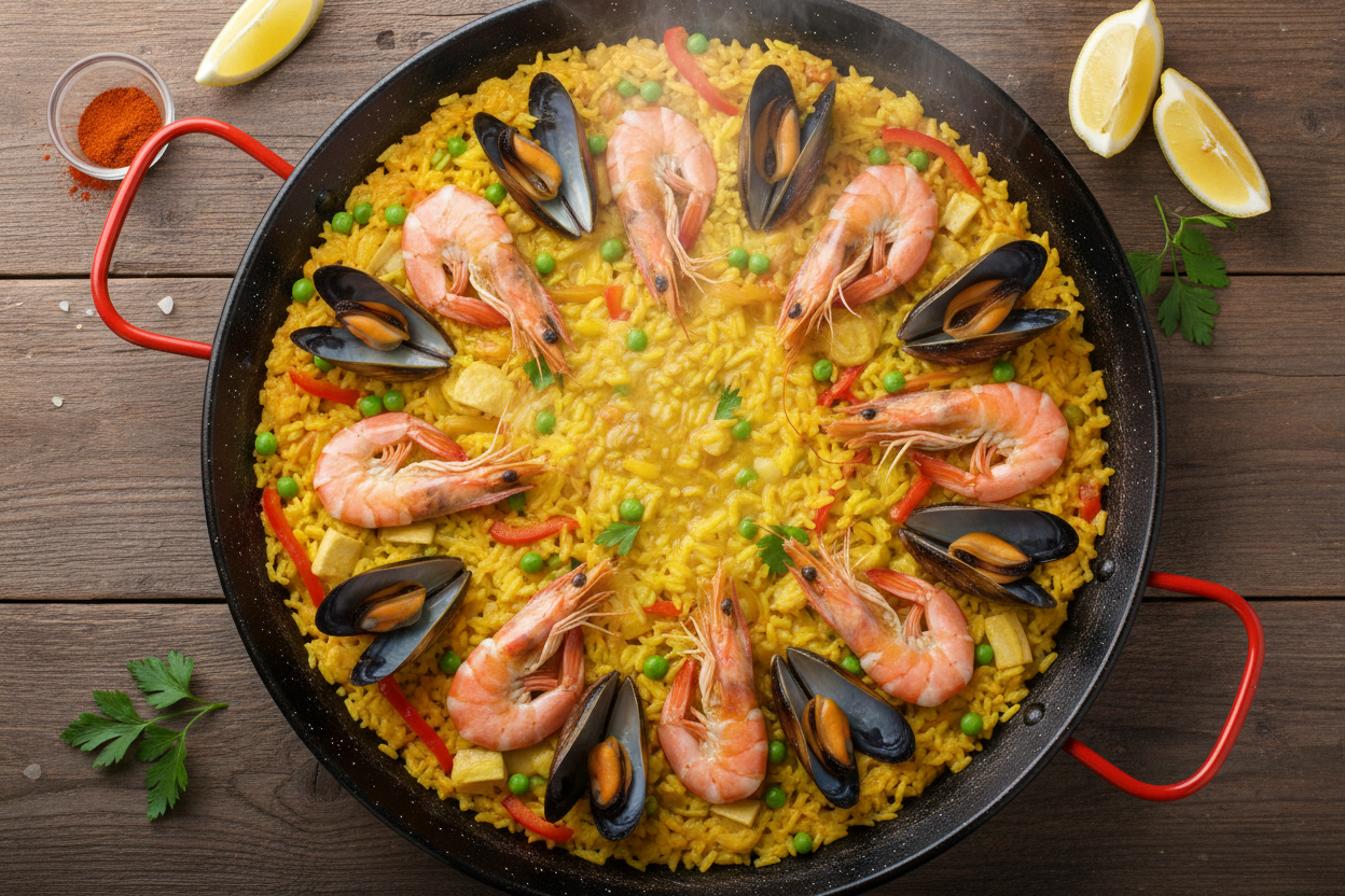 Authentic Spanish Paella with Saffron & Seafood preparation step 2