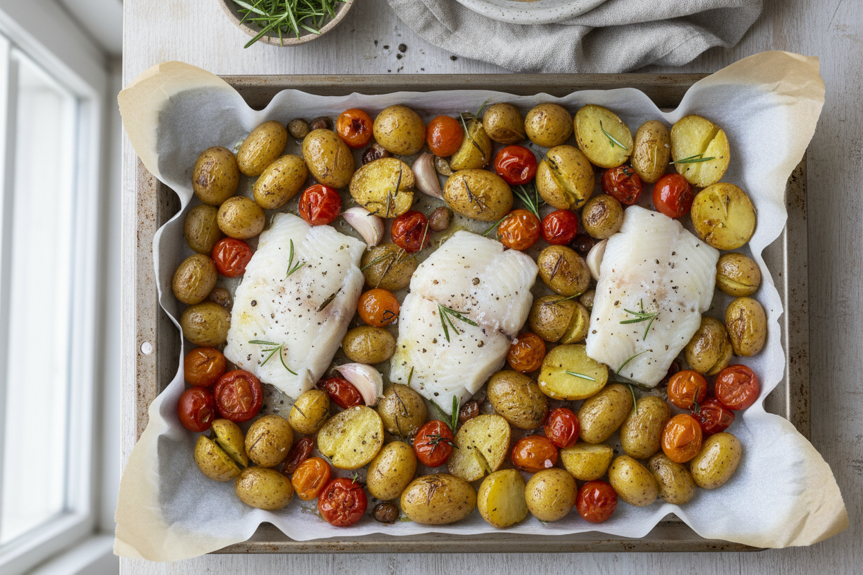 Baked Cod with Roasted Veggies preparation step 2