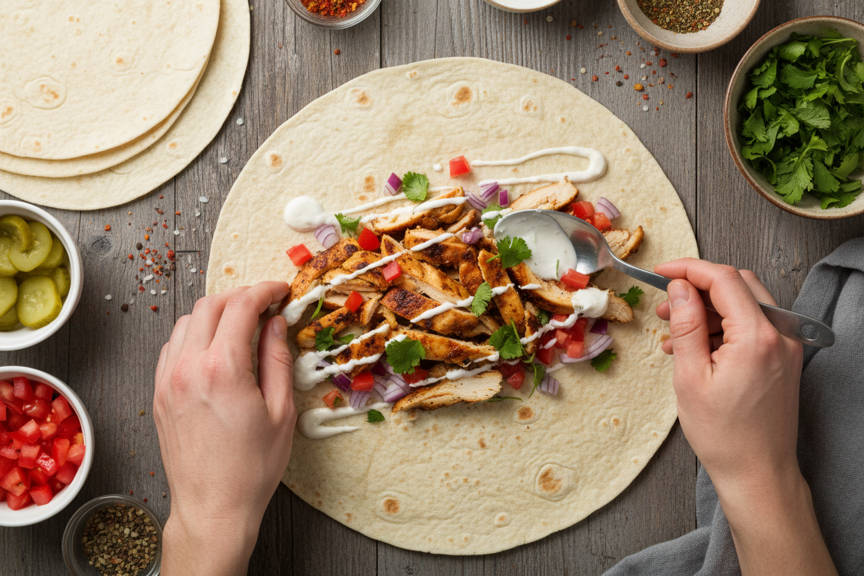 Chicken Shawarma Grilled Wraps preparation step 2