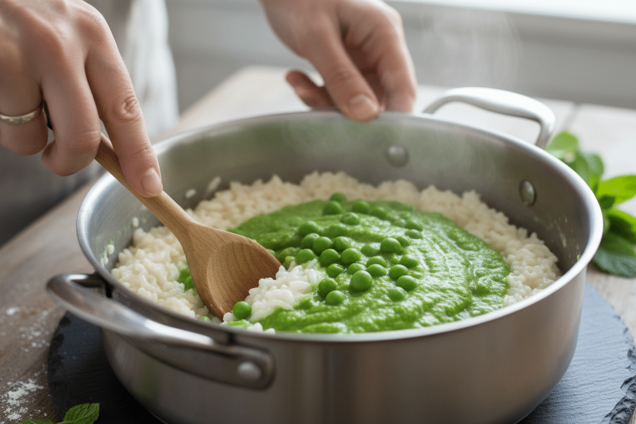 Fresh and Creamy Spring Pea Risotto Recipe 3 Delicious Spring Pea Risotto preparation step 2