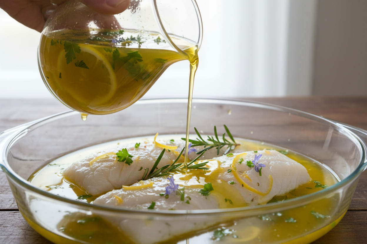 Grilled Cod with Lemon-Herb Marinade preparation step 1