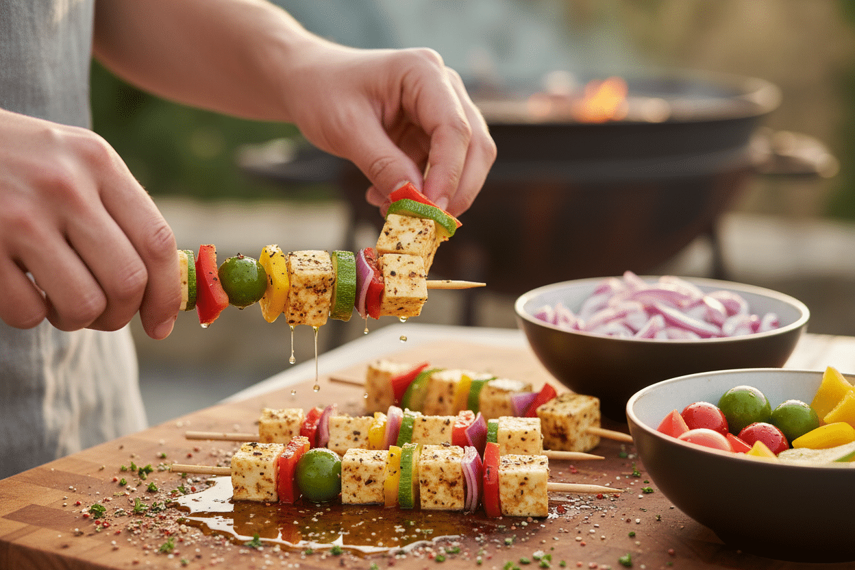 Grilled Halloumi & Veggie Skewers preparation step 2