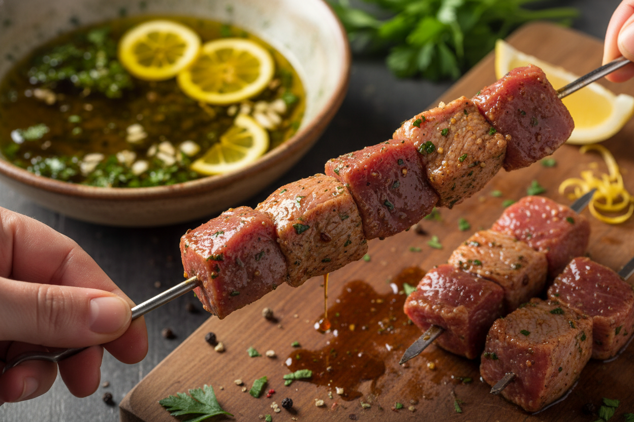 Grilled Lamb Skewers: Tasty Spring Dinner with Greek Salad preparation step 1