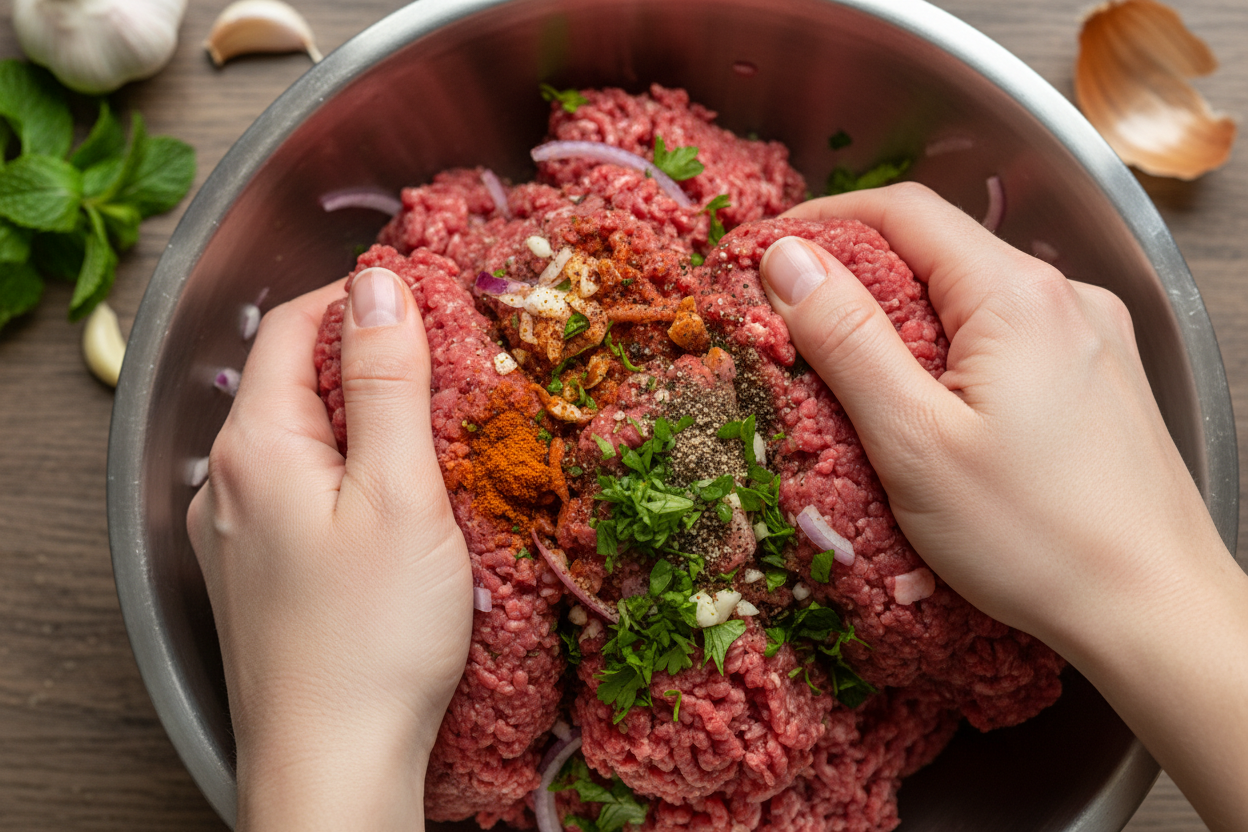Halal Beef Kofta Skewers preparation step 1