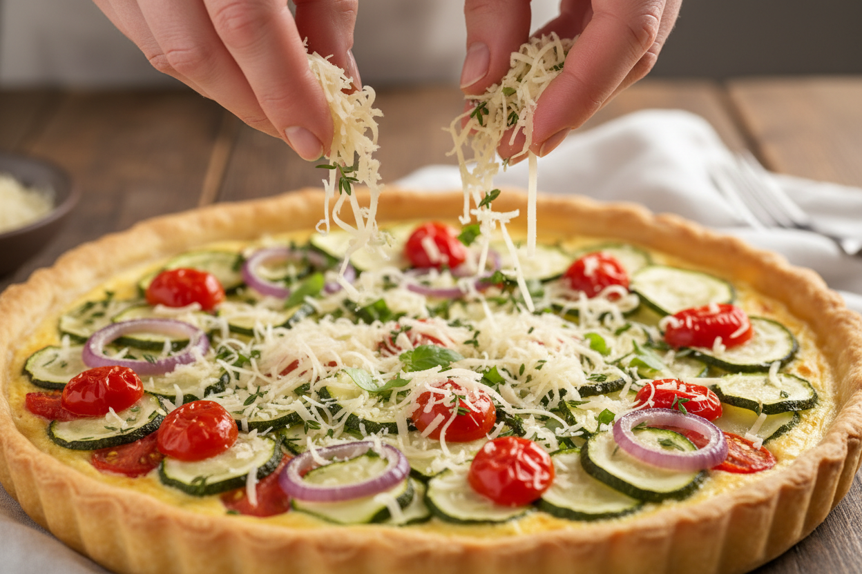 Herbed Zucchini Tomato Quiche preparation step 2