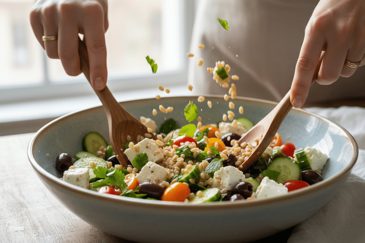 High Protein Farro Salad with Feta preparation step 1