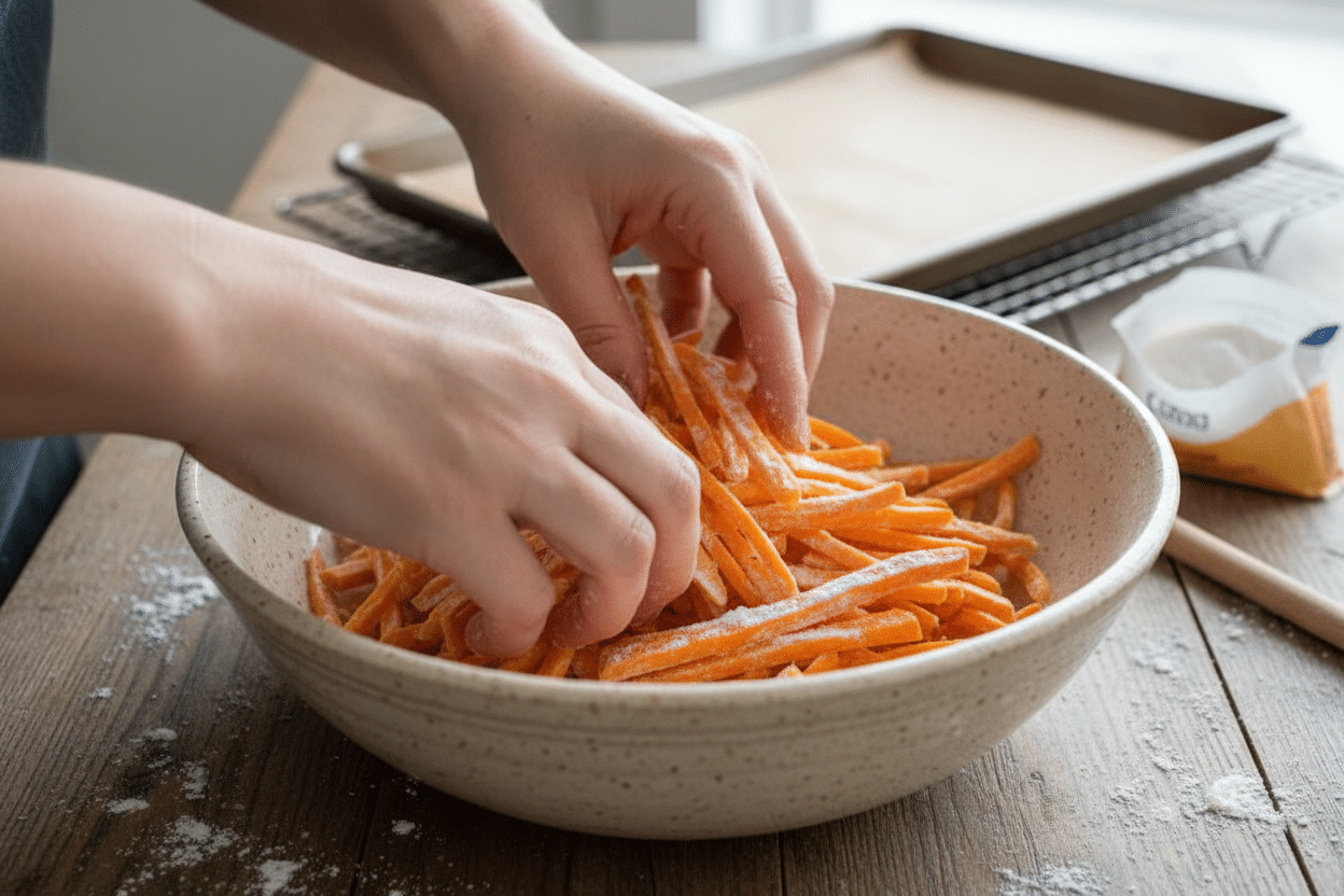 How to Make Crispy Sweet Potato Fries (Oven Baked) 2 How To Make Crispy Sweet Potato Fries At Home preparation step 1