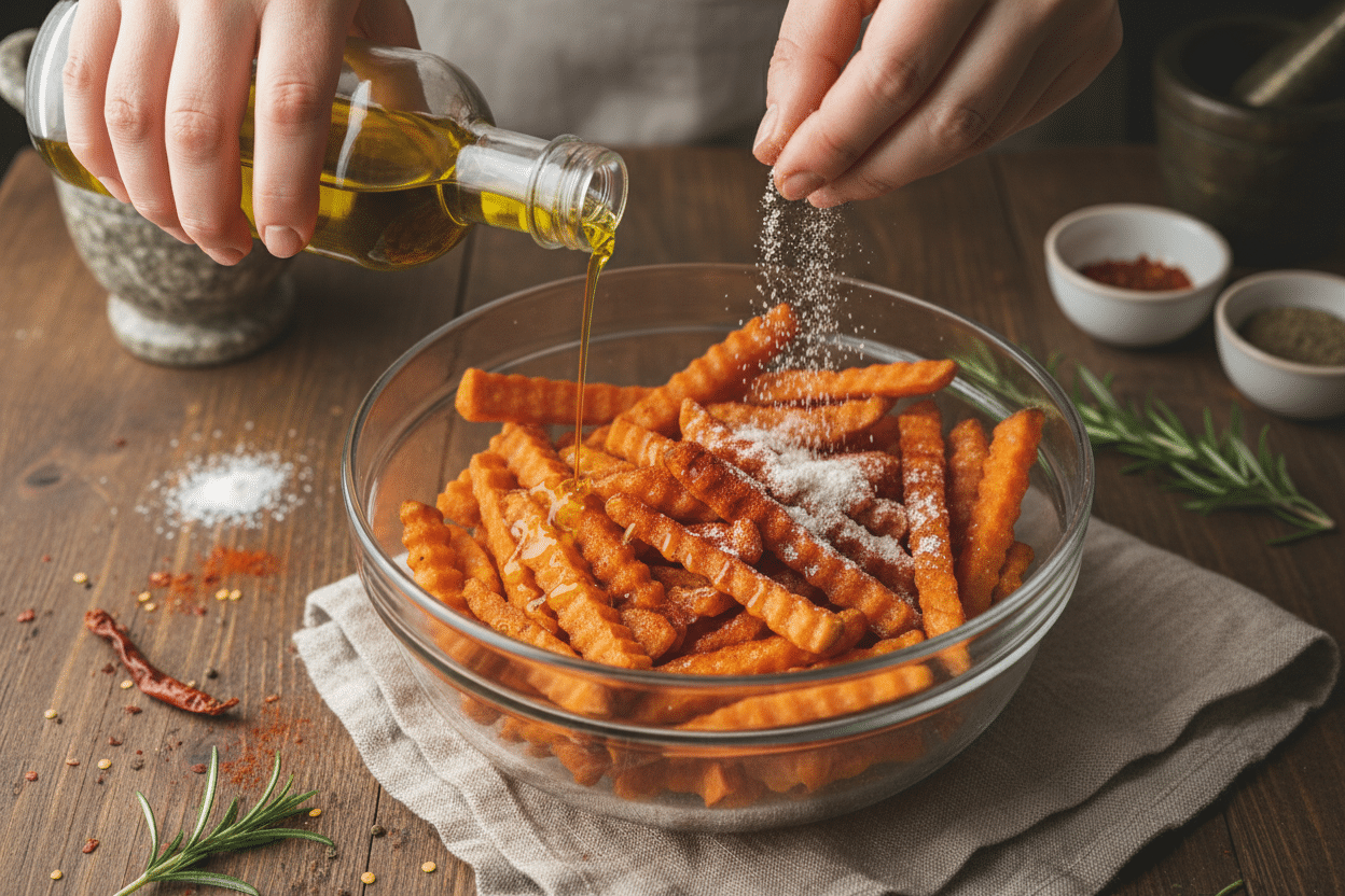 How to Make Crispy Sweet Potato Fries (Oven Baked) 3 How To Make Crispy Sweet Potato Fries At Home preparation step 2