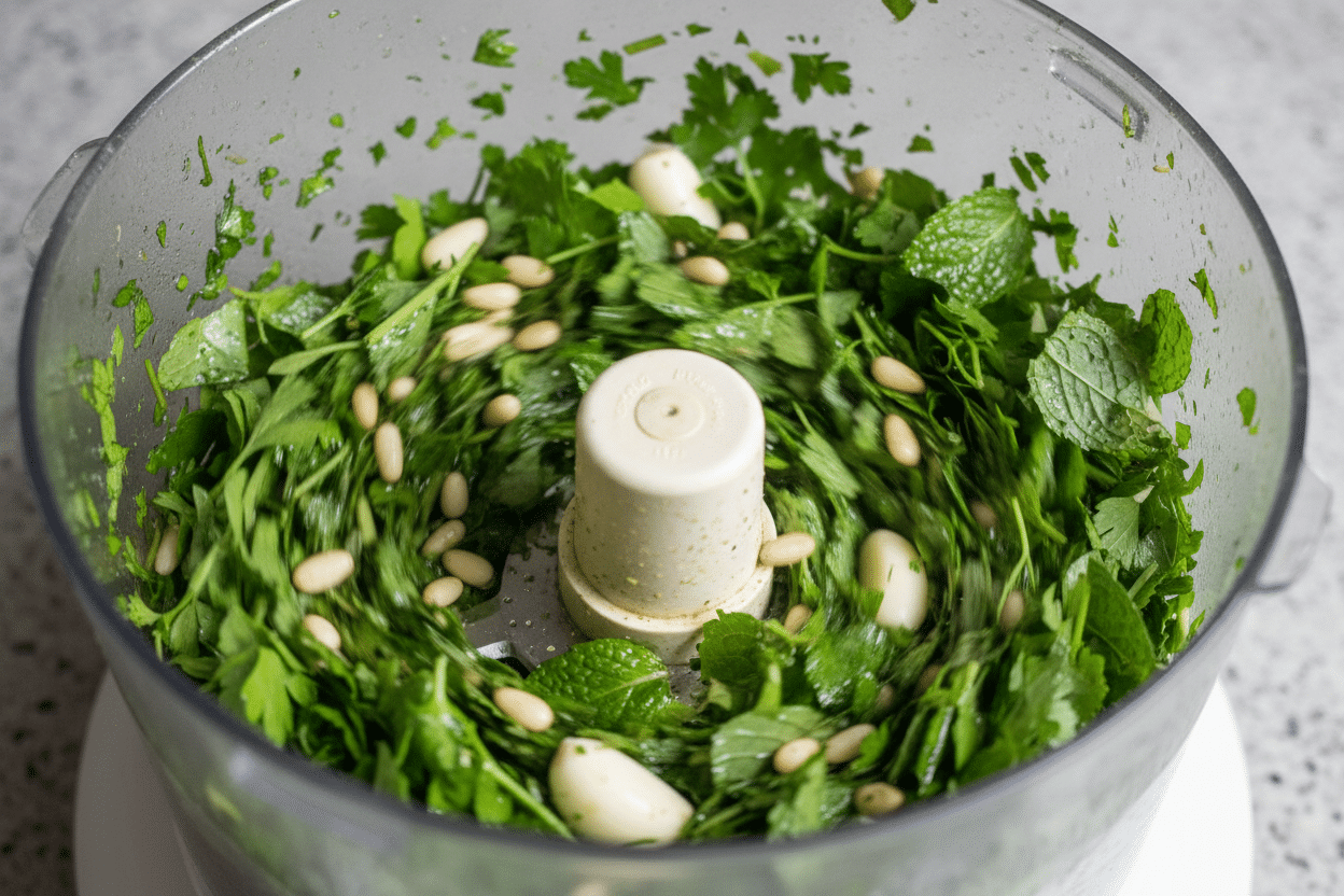 Grilled Lamb Chops Mint Pesto: Fast & Easy Recipe 2 Lamb Chops with Mint Pesto preparation step 1