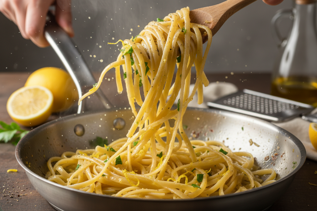 One-Pan Lemon Garlic Shrimp Pasta preparation step 2