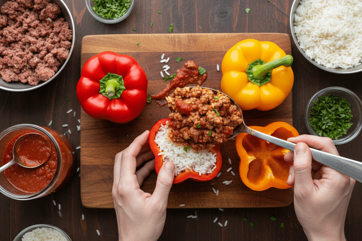 Quick & Easy Italian Stuffed Bell Peppers Recipe 3 Quick Italian Stuffed Bell Peppers preparation step 2