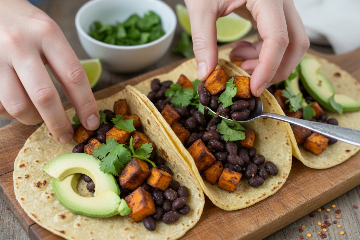 Quick and Easy Vegan Tacos with Sweet Potatoes and Black Beans preparation step 2