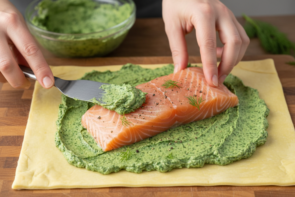 Salmon Wellington with Spinach and Cream Cheese Filling preparation step 1