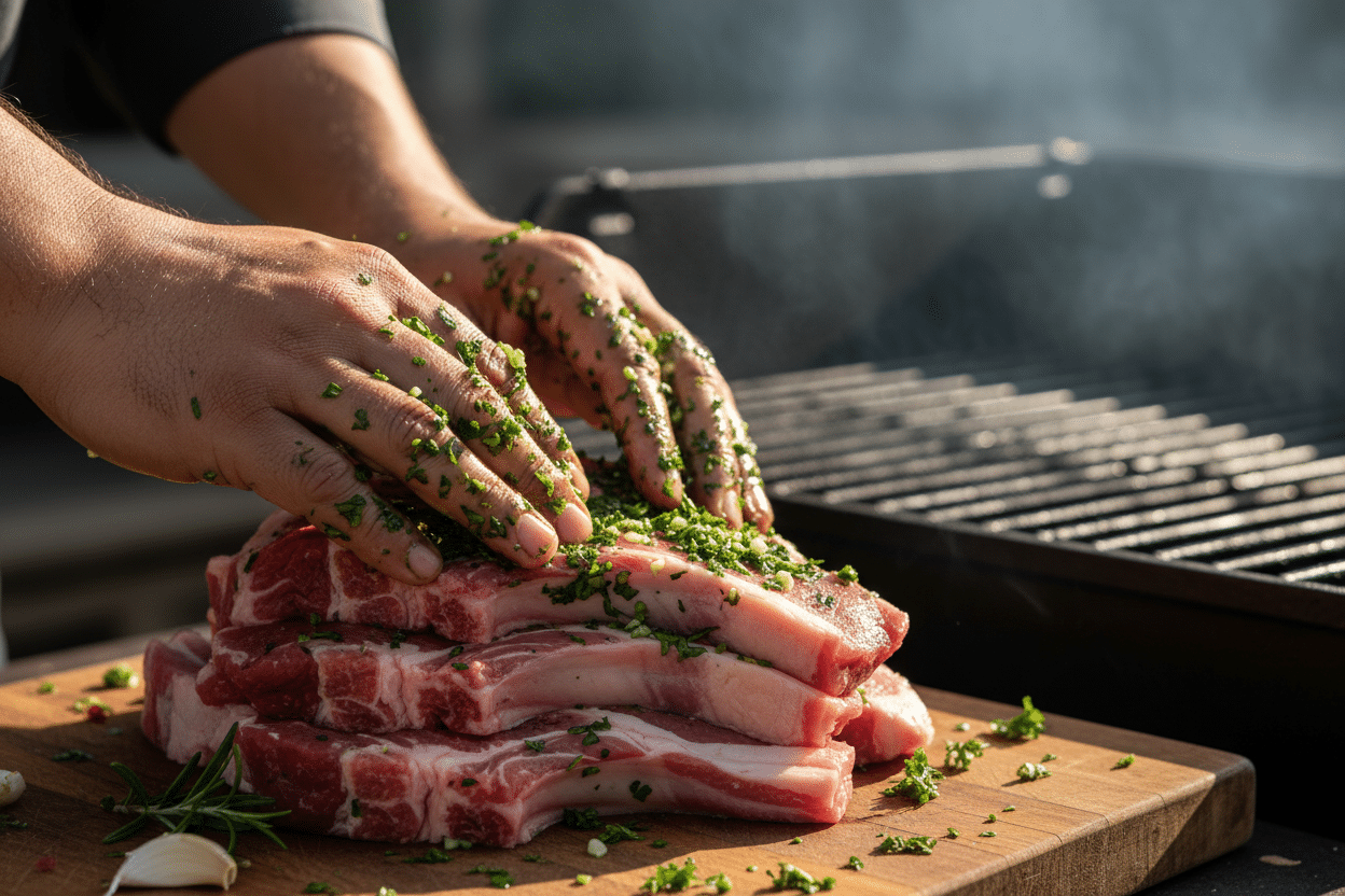 Savory Grilled Garlic Herb Butter Lamb Chops preparation step 1