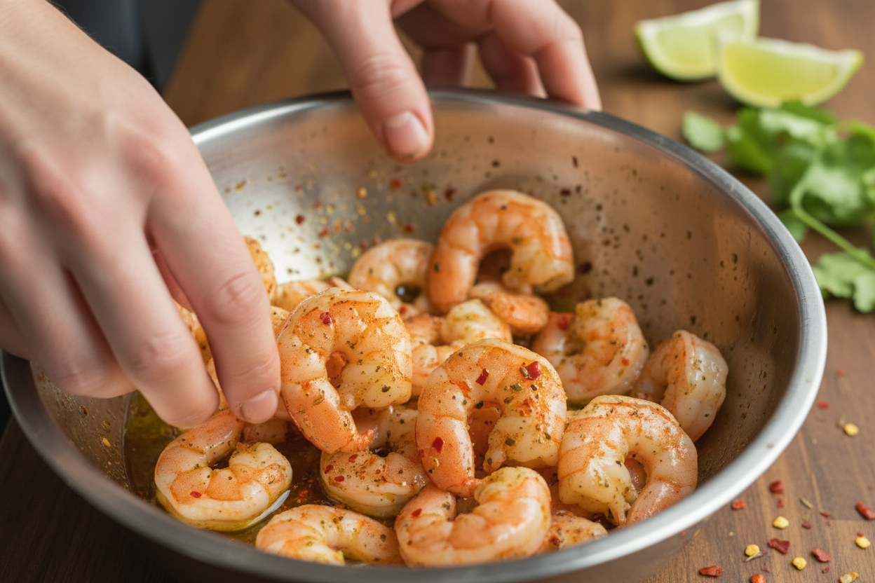 Spicy Shrimp Tacos with Avocado Dressing preparation step 1