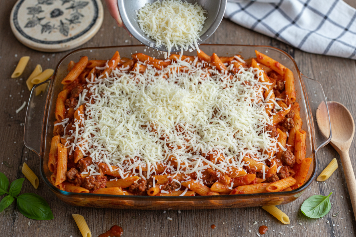 Spinach Artichoke Chicken Pasta Bake preparation step 2
