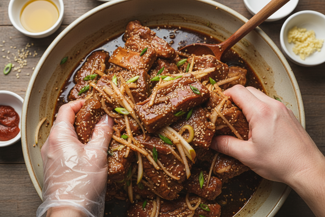 Korean Short Ribs Galbi Recipe (Sweet & Savory) 2 Sweet & Savory Korean Short Rib Recipe (Galbi) preparation step 1