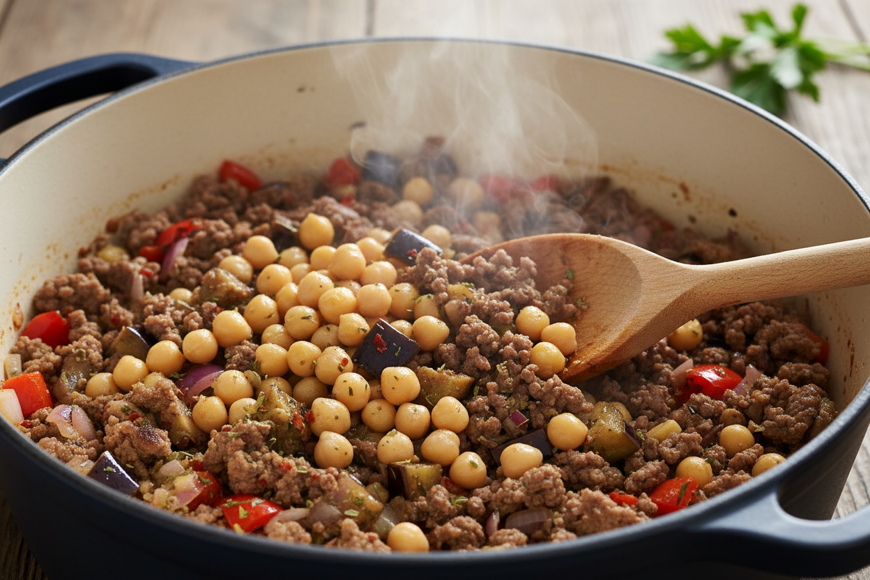 Syrian Eggplant and Chickpea Stew with Cumin preparation step 1