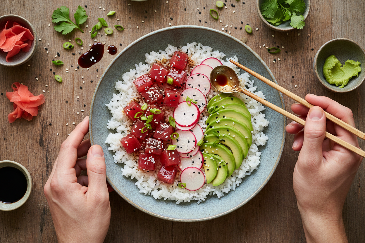 Tasty Ahi Tuna Poke Bowl preparation step 2
