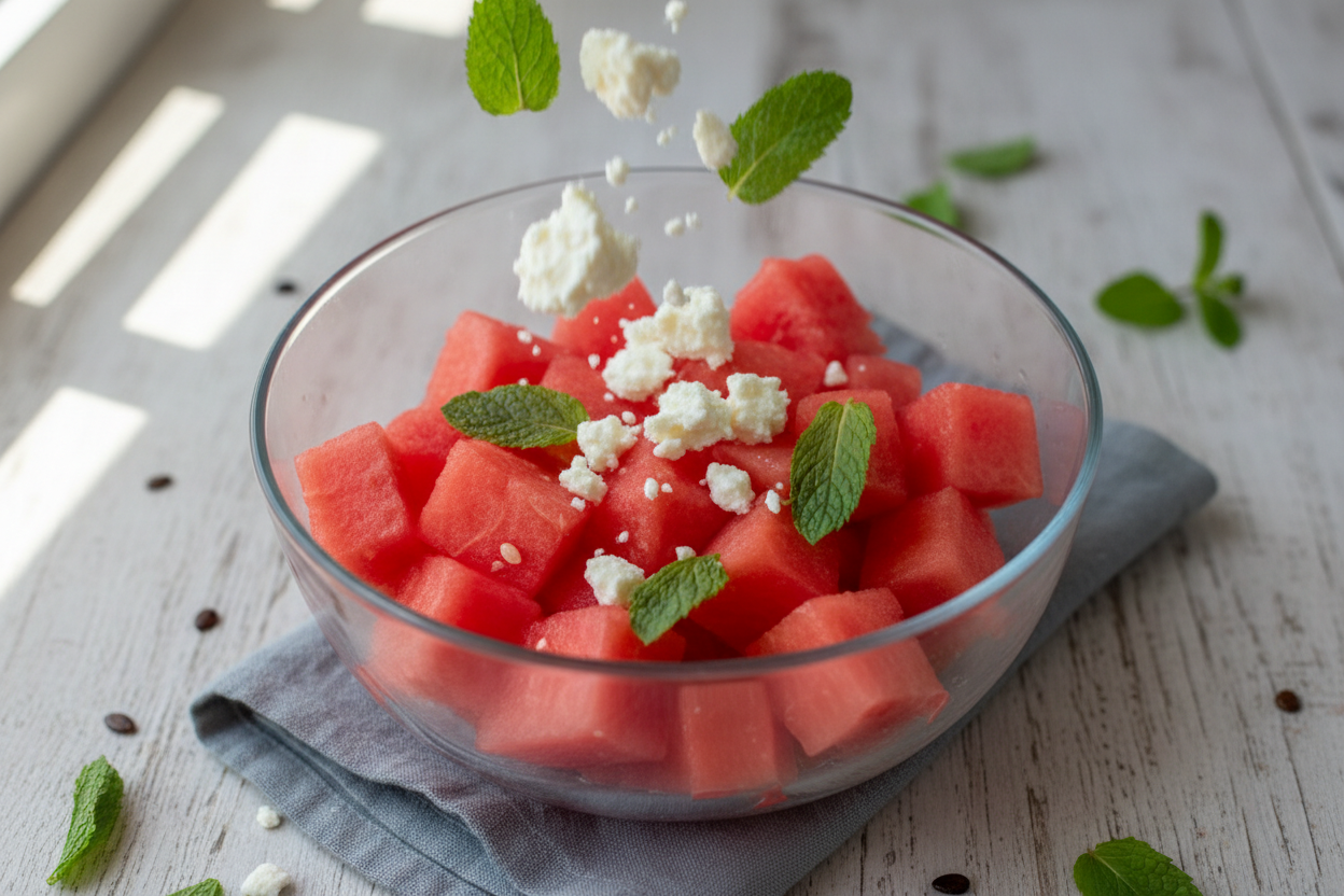 Watermelon Feta Salad preparation step 1