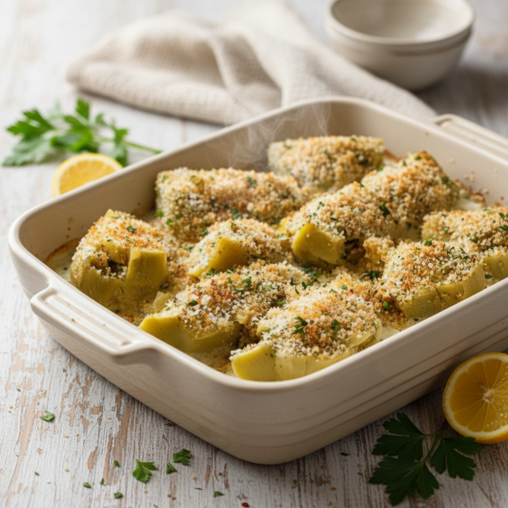 Baked Artichoke Hearts with Seasoned Breadcrumbs