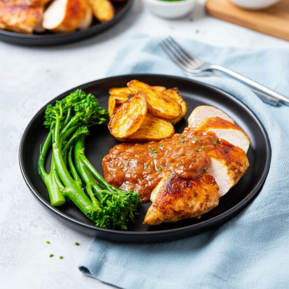 Pan-Seared Chicken With Rhubarb Sauce & Veggies