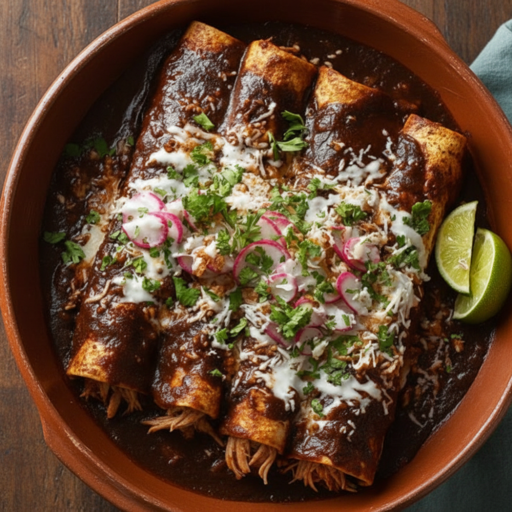 Easy Mole Poblano Enchiladas with Beef & Cheese