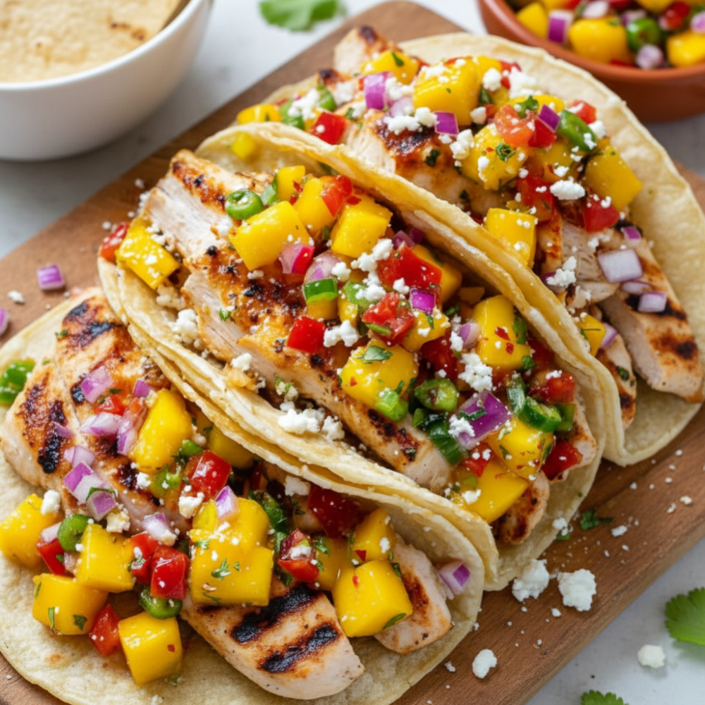 Best Grilled Chicken Tacos with Mango Salsa