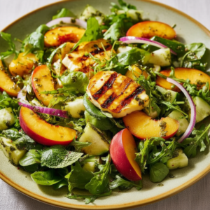 Grilled Halloumi Peach Salad Recipe | Summer Dish