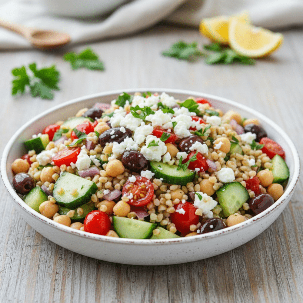 High Protein Farro Salad with Feta (Quick)