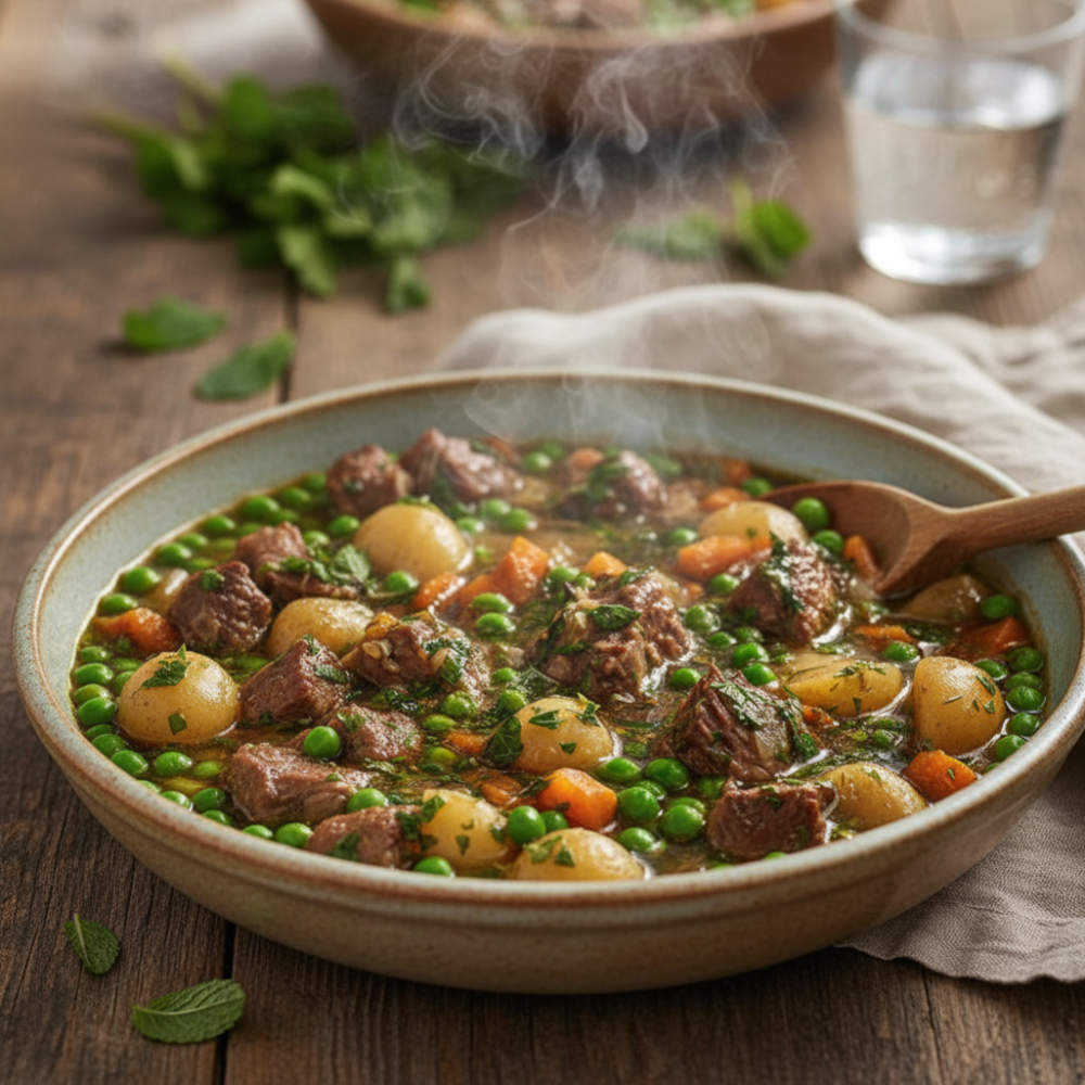 Lamb Stew with Spring Peas (Minted Broth Recipe)