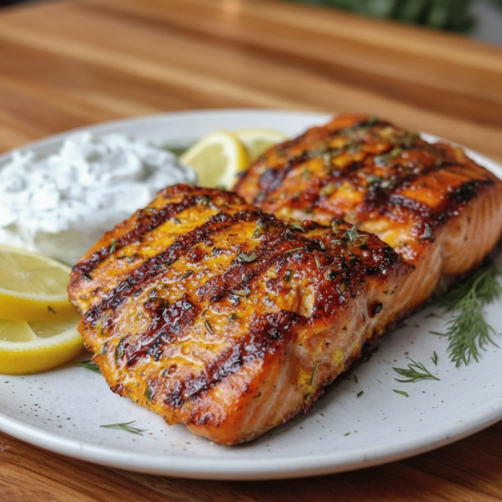 Lemon Herb Grilled Salmon with Homemade Tzatziki