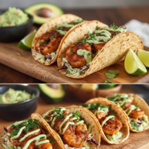 Easy Spicy Shrimp Tacos with Avocado Crema