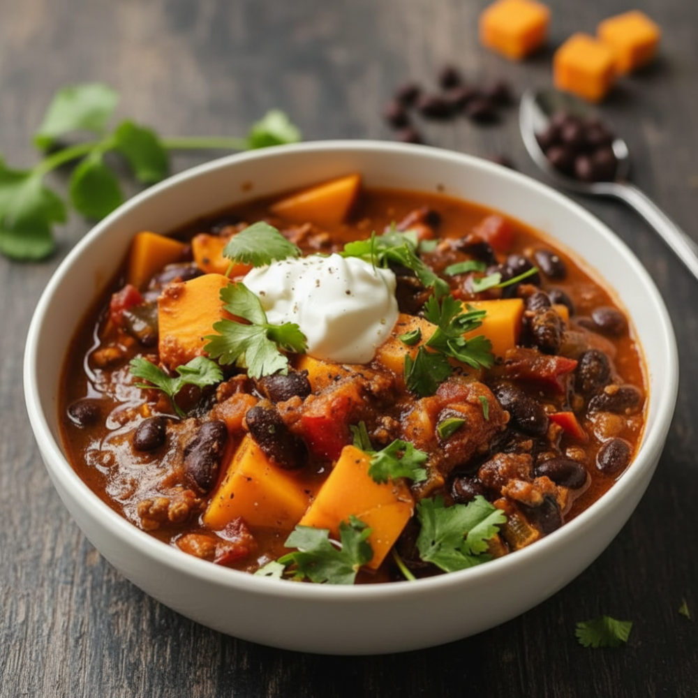 Sweet Potato Black Bean Chili with Ground Beef