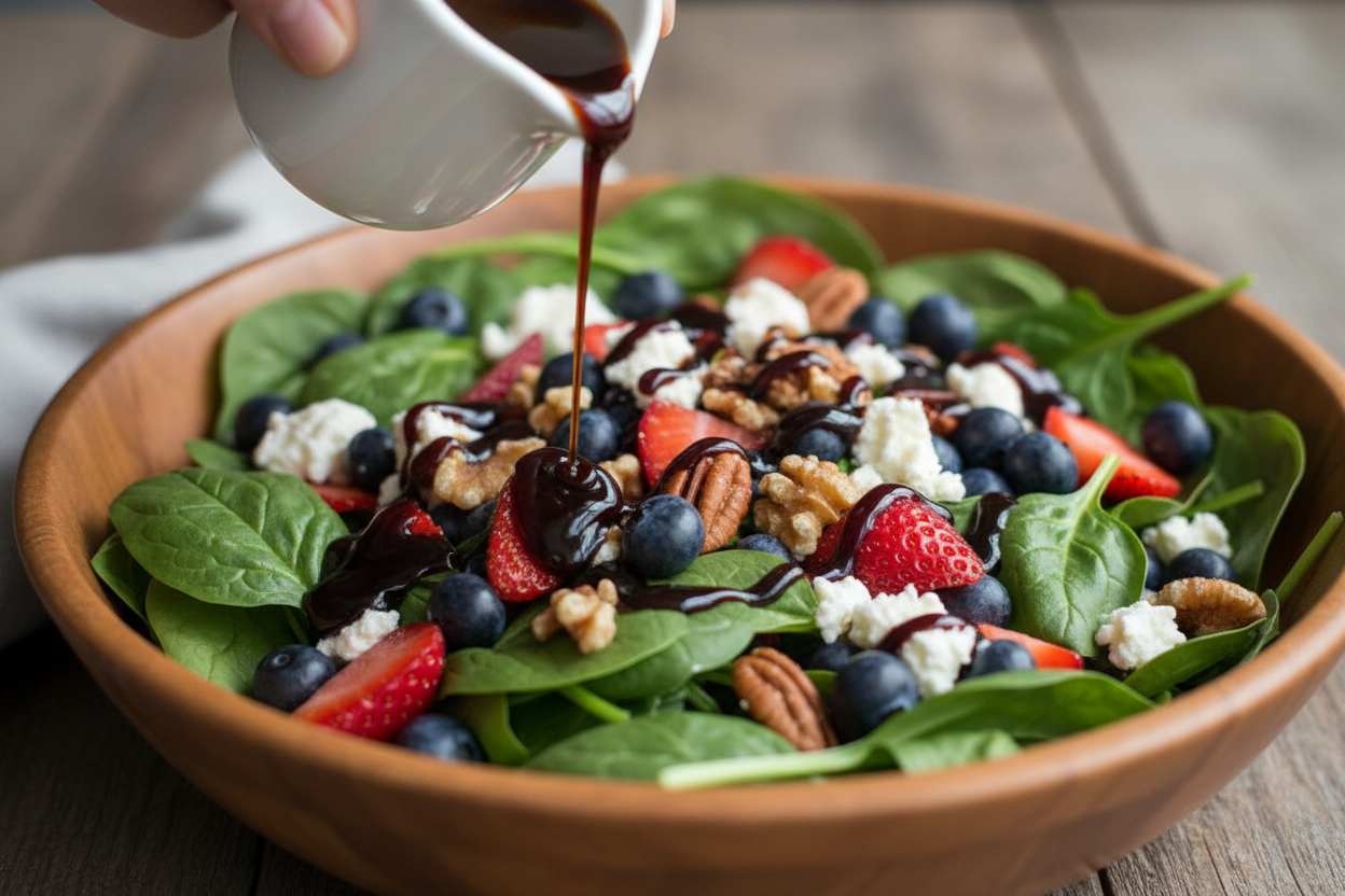 30-Minute Strawberry Spinach Salad with Balsamic Glaze 2 30-Minute Strawberry Spinach Salad with Blueberries, Pecans, Feta Cheese, and a Balsamic Glaze preparation step 1
