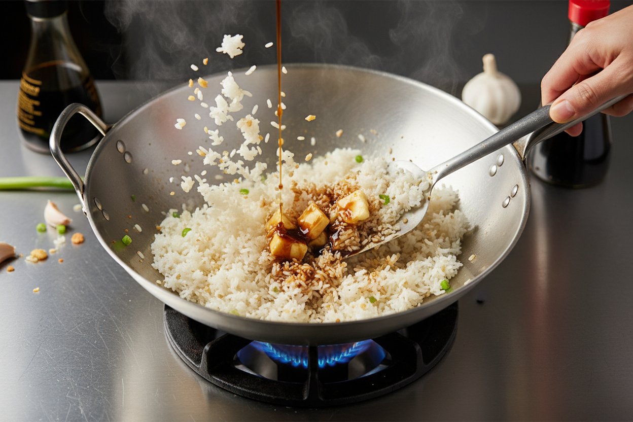 Homemade Japanese Steakhouse Shrimp Fried Rice Recipe 3 Benihana Fried Rice preparation step 2