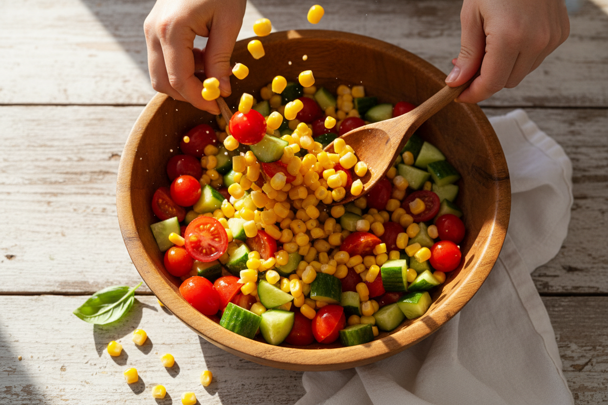 Refreshing Summer Sweet Corn Mix with Feta & Tomatoes 2 Corn Salad preparation step 1