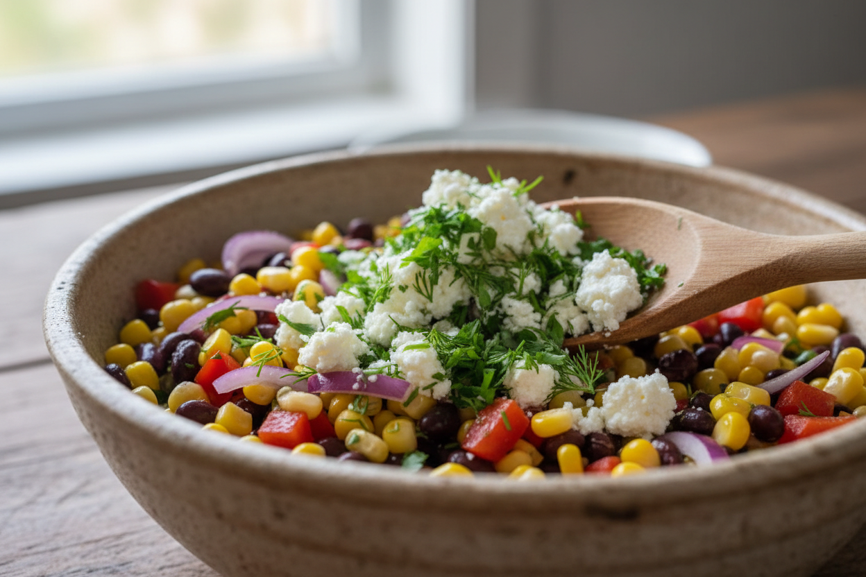 Refreshing Summer Sweet Corn Mix with Feta & Tomatoes 3 Corn Salad preparation step 2