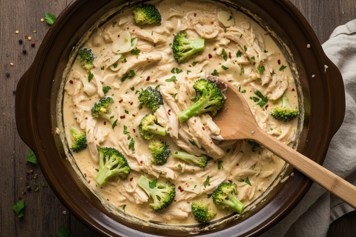Slow Cooker Garlic Cream Chicken with Fresh Veggies 3 Creamy Garlic Chicken with Fresh Veggies preparation step 2
