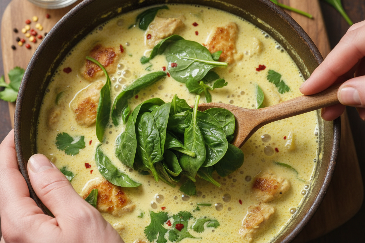 Easy Chicken Spinach Coconut Curry preparation step 2