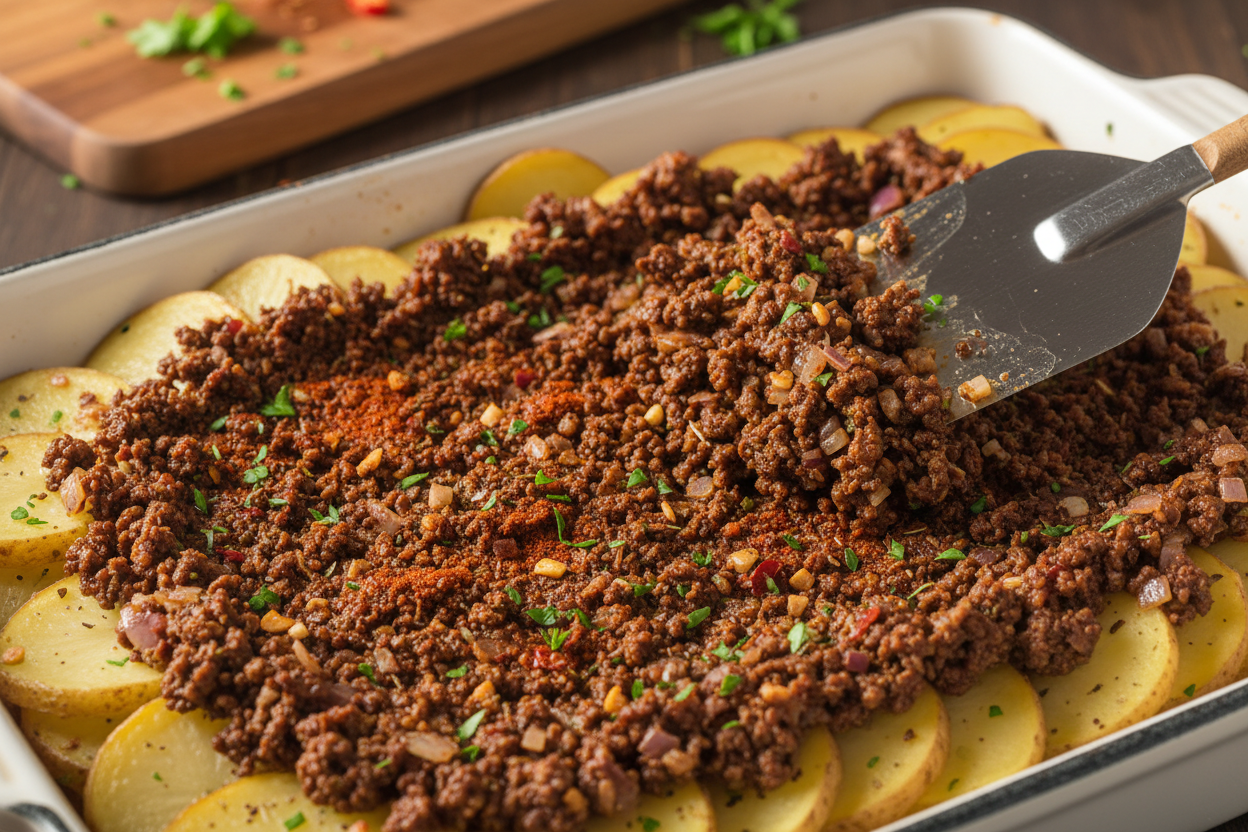 Easy Hobo Casserole Ground Beef & Potato Bake 3 Easy Hobo Casserole Ground Beef Recipe preparation step 2