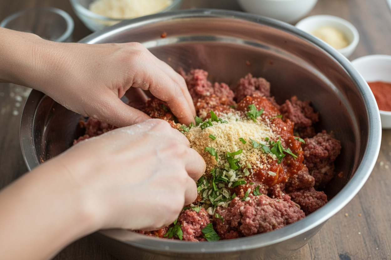 Easy Italian Meatloaf Recipe with Marinara and Cheese 2 Easy Italian Meatloaf preparation step 1