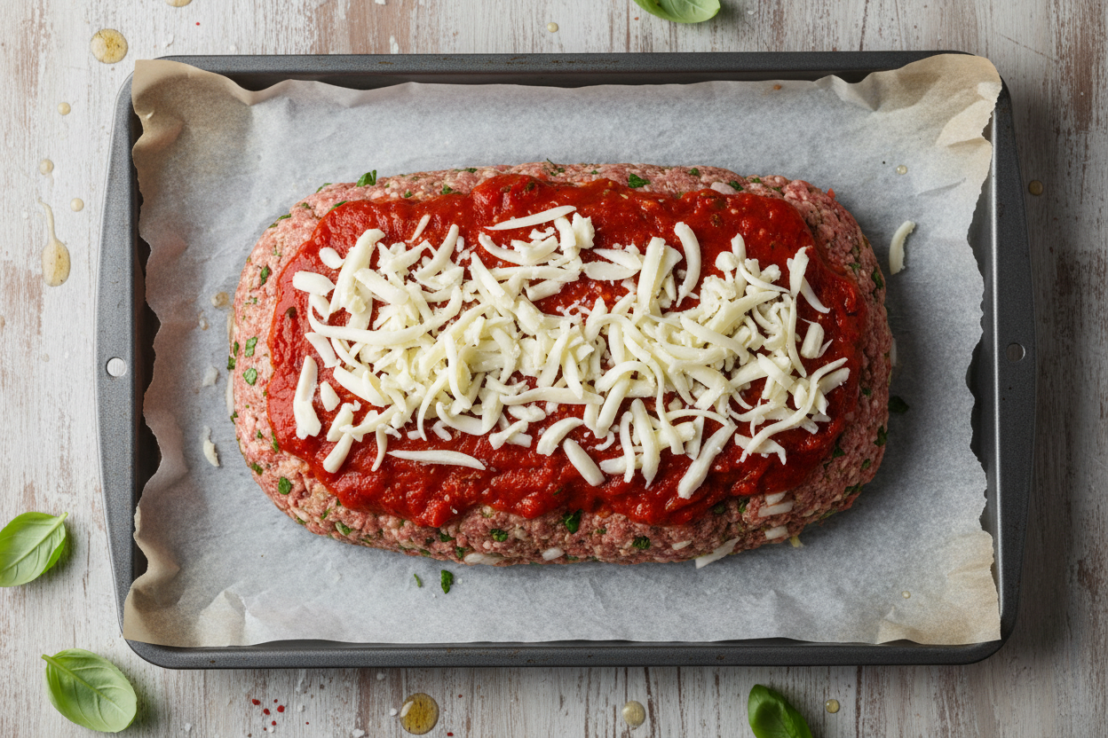 Easy Italian Meatloaf Recipe with Marinara and Cheese 3 Easy Italian Meatloaf preparation step 2