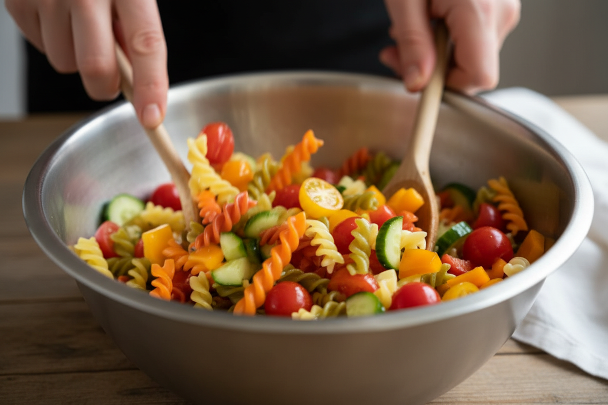 Easy Mediterranean Cold Noodle Toss: A Quick Summer Side Dish 2 Easy Pasta Salad preparation step 1