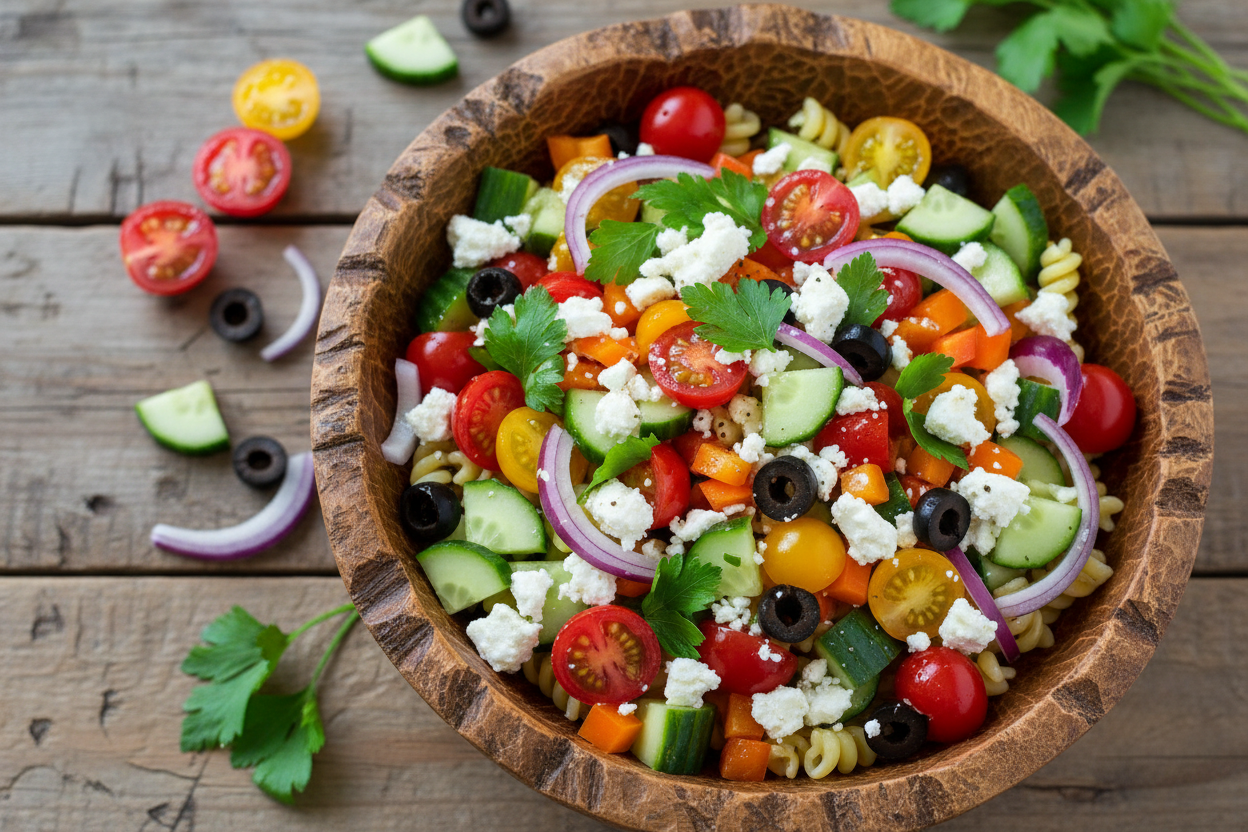 Easy Mediterranean Cold Noodle Toss: A Quick Summer Side Dish 3 Easy Pasta Salad preparation step 2