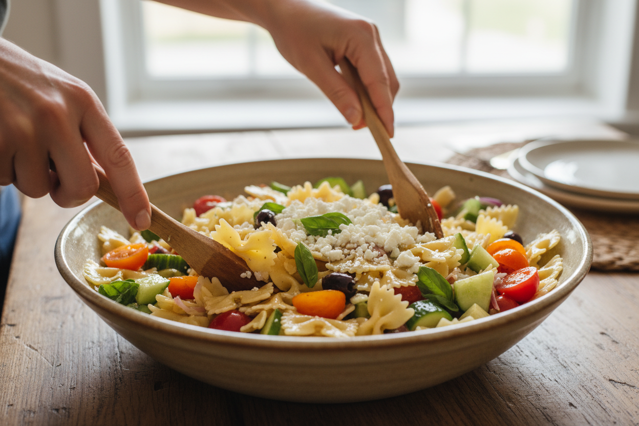 Feta Mediterranean Pasta Salad preparation step 1
