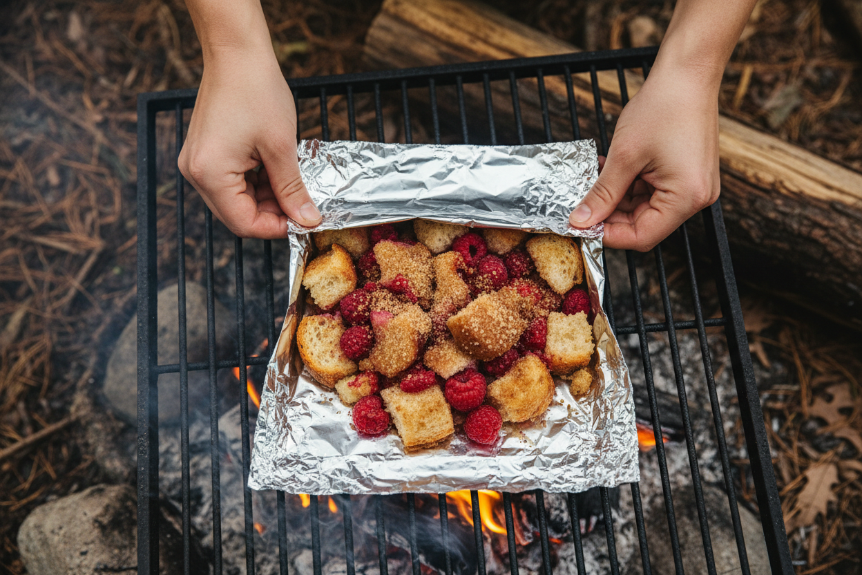 Campfire Raspberry Foil Packet French Toast | Easy Bake 3 Foil Packet French Toast preparation step 2
