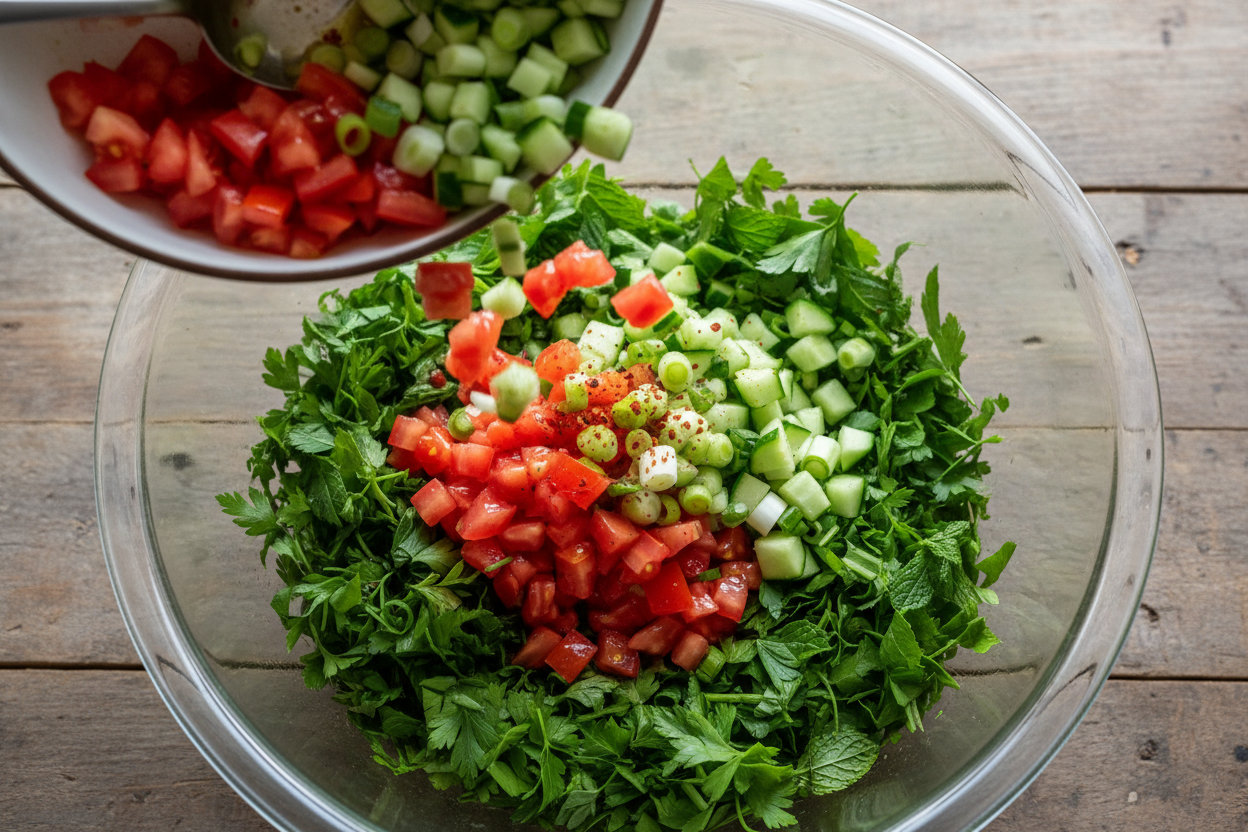 Fresh Lebanese Tabbouleh Salad preparation step 2