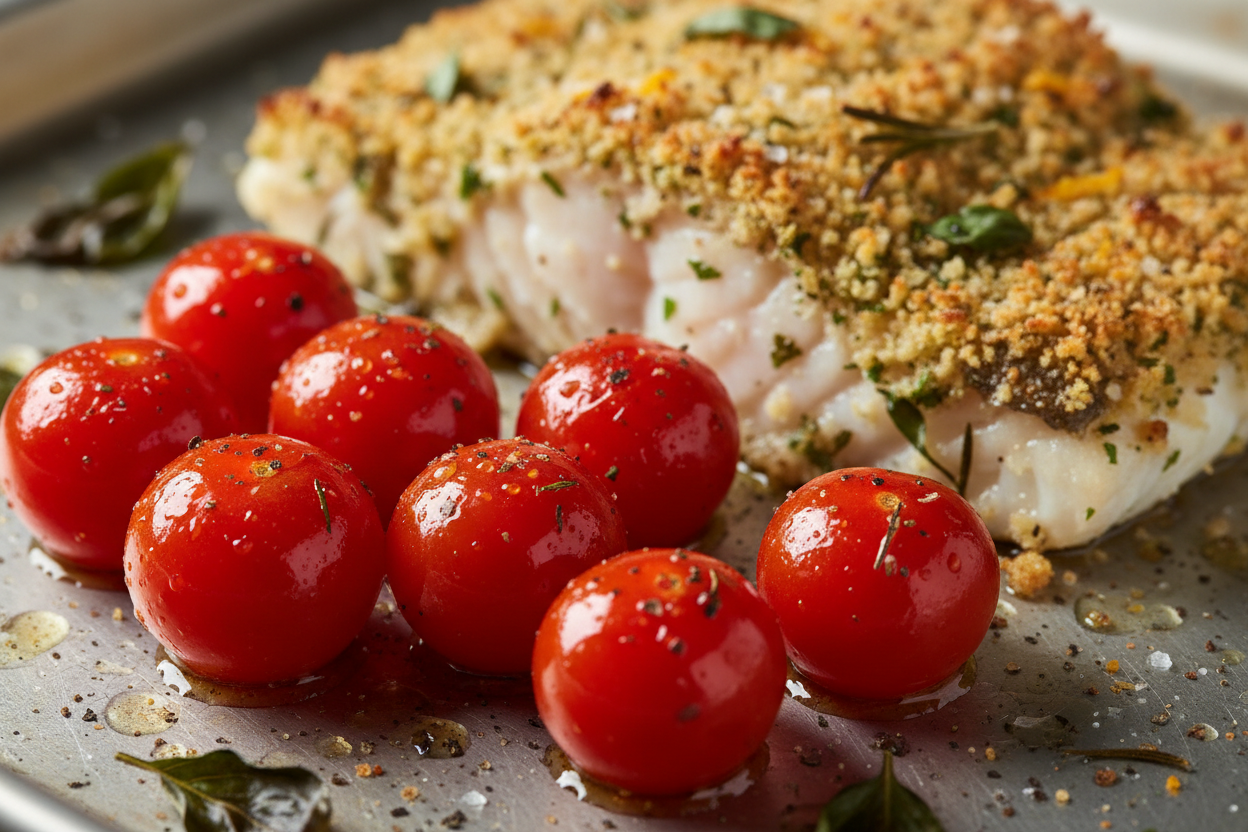 Garlic Herb Baked Cod with Juicy Blistered Tomatoes Delight preparation step 2