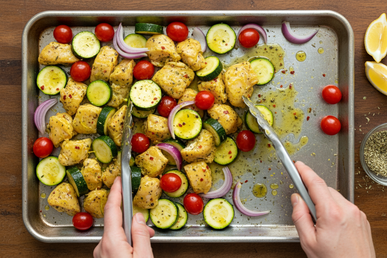 Greek Sheet Pan Chicken Dinner preparation step 1